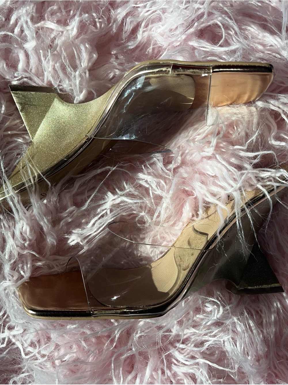 Rouge Clear Strap Women's Mid Heel Sandals in Gold